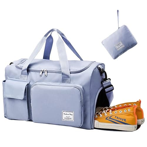 Aedcbaide Travel Bag for Women Men,Waterproof Gym Bag with Shoe Compartment,Lightweight Foldable Duffel Bag,Storage Bag,Dry and Wet Organiser Bag,Large Weekend Bag for Sport Travel (Blue) - Image 1
