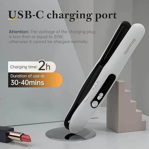 Mini Cordless Hair Straightening, 2 in 1 Cordless Hair Straighteners and Curler with 5000mAh Battery Rechargeable Travel Hair Straightener, 175℃-215℃ Flat Iron Portable for Women Men thumbnail 4