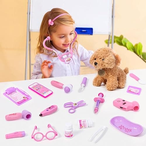Meland Toy Doctor Kit for Girls, Pretend Play Toy Doctor Set with Dog , Carrying Bag, Stethoscope & Dress Up Costume Gift for Kids Toddlers Ages 3 4 5 6 Year Old for Role Play thumbnail 2