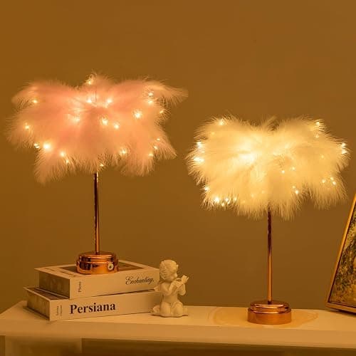 BDUSXYZ Pink Feather Lamp - LED Atmosphere Feather Night Lights Bedside Lamps for Mother, Girlfriend Home Girl Room Wedding Decoration thumbnail 5