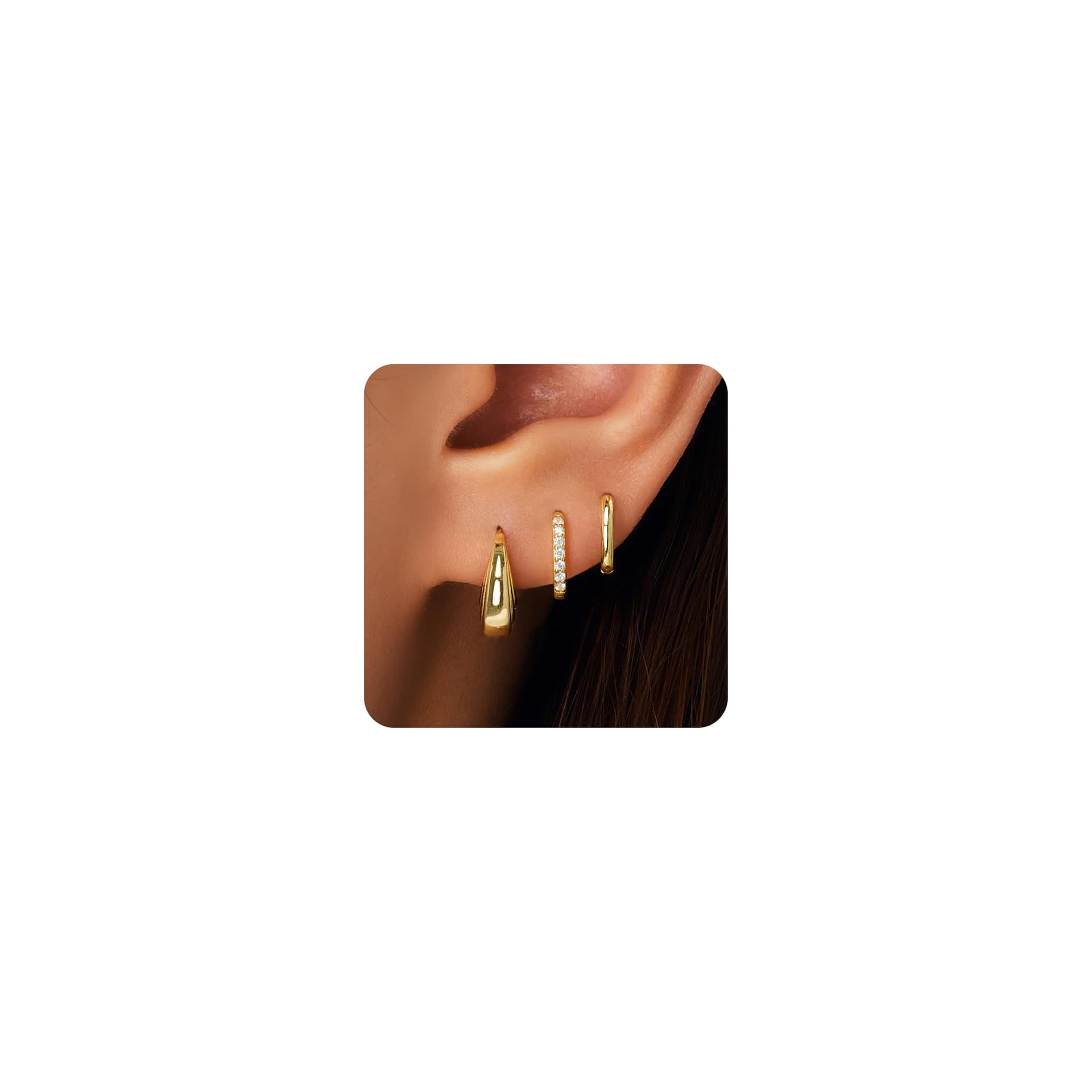 Small Sterling Silver Hoop Huggie Earrings Set for Women, Silver Stud Earrings for Multiple Piercing Hypoallergenic Trendy Jewelry, Dainty Jackets Cartilage Cubic Zircon Earrings for Women's Gifts thumbnail 9