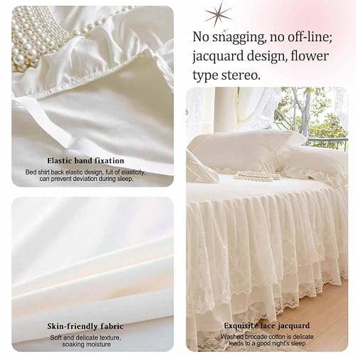 Lace Bed Skirt & Bedsheet Queen Size - 17 in. Drop, Easy Fit Ruffled Bedskirt Wrap Around Bedcover, Anti Wrinkle & Fade thumbnail 3