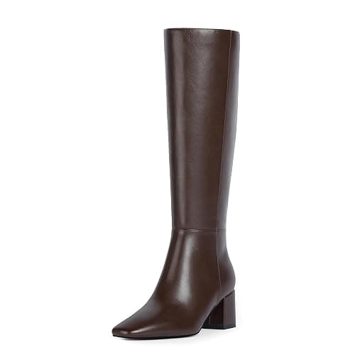 VIUGJNEX Knee High Boots Women Chunky Heel Square Toe Tall Boots for Women Block Mid Heeled Long Fall Boots with Side Zipper - Image 1