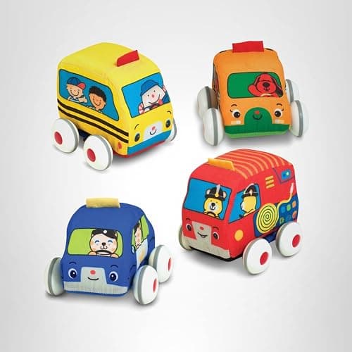 Melissa & Doug K's Kids Pull-Back Town Vehicle Set - Baby Toys Set with 4 Soft Toy Cars and Trucks, Surface Washable with Removable Wheels, Learning Toys for Babies and Toddlers thumbnail 9