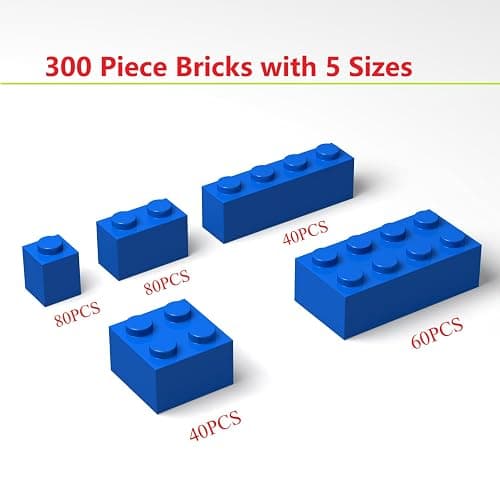 300Pcs Building Brick Bulk, Blue Bulk Bricks with 5 Sizes, Compatible with Lego and Parts and Pieces, Creative Halloween Christmas Building Block Toys for Boys Girls Ages 6 7 8 9 10 Years Old thumbnail 3