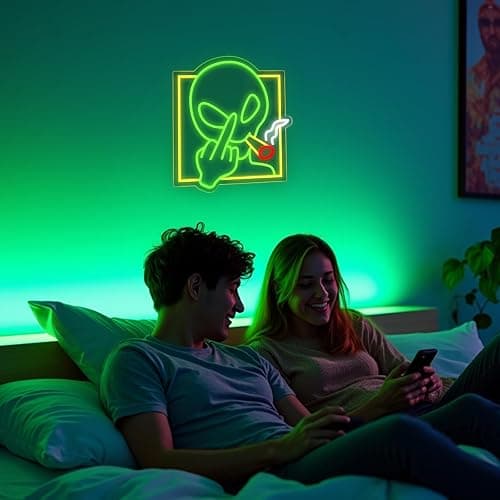 Green Alien Dimmable LED Neon Sign | Wall Decor for Bedroom, Game Room & Home Bar | Kids Birthday Gift thumbnail 5