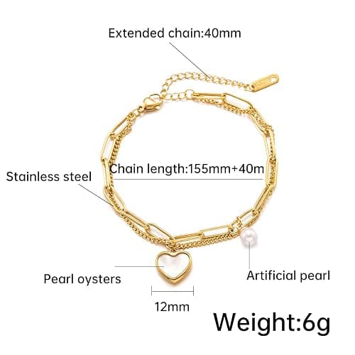 SpetngSake Armband Damen Gold,Verstellbar Armbänder Gold,Bracelet Gold Schmuck Damen,Gold Armband Damen Wasserfest,Charm Goldenes Armbänder Damen,Kette Armkette mit Herz Anhänger,für Frauen Mädchen thumbnail 2