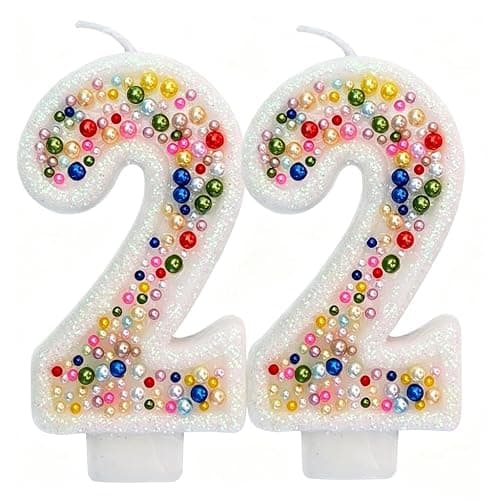 Birthday Candles, Pearl Sequin Number Candle Party Supplies (Number-22) - Image 1
