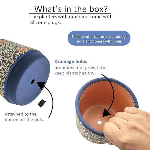 DeeCoo 3 Piece Ceramic Plant pots Indoor Pots Set with Drainage Holes, 5.7/4.7/3.5/inch, Modern Decorative pots Outdoor Plants Lilies, Cacti, Succulents, Snakes, and Bamboo (Blue) - Blue,red thumbnail 4