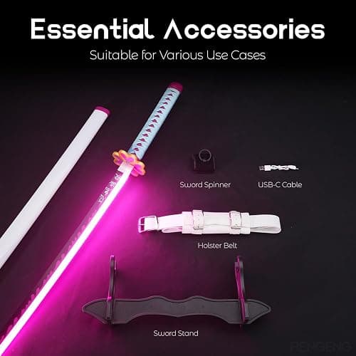 RENGENG Light Up Sword, 40 Inches Rechargeable Plastic Replica with Belt & Stand, Sword with Original Texture thumbnail 5