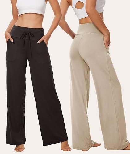 TNNZEET 3 Pack Women's Wide Leg Pants with Pockets - Casual Loose Yoga Trouser Pants Sweatpants Palazzo Lounge Pajama Pants thumbnail 2