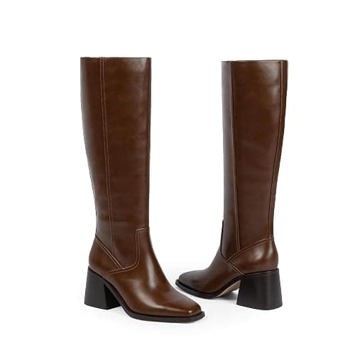 Easyfox Women's Knee High Boots with Zipper Square Toe Chunky Heeled Tall Boots for Women thumbnail 7