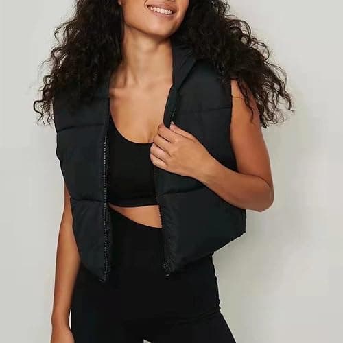 Hixiaohe Women's Winter Crop Vest Puffer Lightweight Stand Collar Padded Vest Zip Up Sleeveless Jacket thumbnail 6