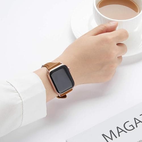 WFEAGL Compatible with Leather Apple Watch Band 41mm 40mm 38mm 42mm(series 11 10) Women, Top Grain Leather Strap Slim & Thin Replacement Wristband for iWatch Bands SE 3 2 1, Series 11 10 9 8 7 6 5 4 3 2 1 thumbnail 6