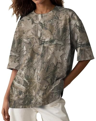Camo Oversized Shirt Y2k Crewneck Maple Leaf Printed Short Sleeve Unisex Summer Graphic Tees thumbnail 2