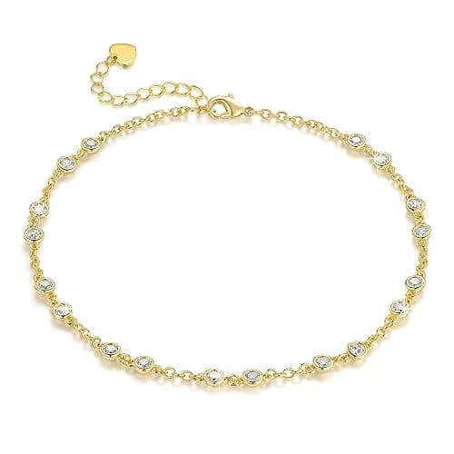 BYBAIZ 14K Gold Anklets for Women Gold Ankle Bracelets for Womens Anklets Ankle Bracelets for Women Evenly Spaced Cubic Zirconia with Delicate Brilliance Anklet Bracelet for Womens - Image 1