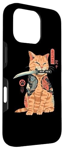 Japanese Samurai Ninja Cat Kawaii Tattoo Graphic Case for iPhone 16 Pro thumbnail 3