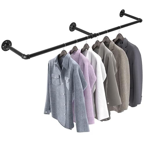 Youyijia Kleiderständer für die Wand 140cm Rohr Kleidergestell Industrieller Stil Wandhänger Abnehmbare Metallkleiderstangen Garderobenstange Schlafzimmer für Flure Wohnzimmer Schlafzimmer Schwarz thumbnail 6