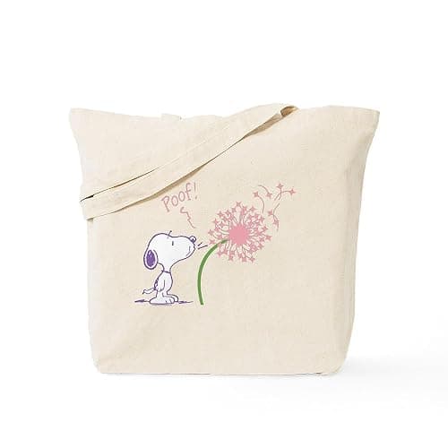 CafePress Snoopy Dandelion Natural Canvas Tote Bag, Reusable Shopping Bag - Image 1