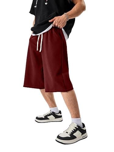 JMIERR 2026 Men's Baggy Sweat Shorts Lightweight Under Knee Casual Drawstring Y2K Shorts Loose Fit Gym Shorts thumbnail 7
