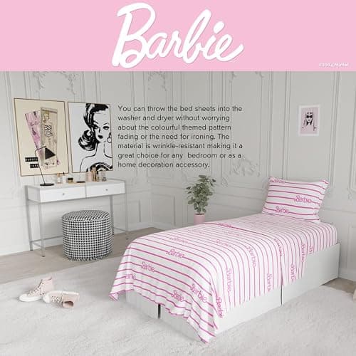 Barbie Logo Bedding Super Soft Cozy Microfiber 3 Piece Twin Sheet Set, (Officially Licensed Product) by Franco thumbnail 4