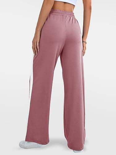 Bellcoco Wide Leg Sweatpants Women High Waisted Baggy Sweat Pants Active Striped Track Pants with Pockets thumbnail 3
