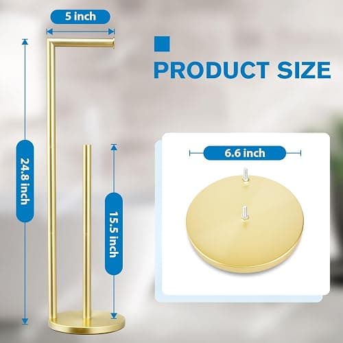 Toilet Paper Holder Stand, Gold Toilet Paper Holder Free Standing | Toilet Paper Holder for 4 Rolls, Bathroom Organizers and Storage with Anti-Slip Base and Rustproof thumbnail 3