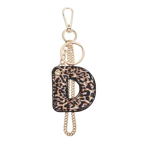 Winssigma Leopard Letter Keychain for Women, PU leather Initial Letter Keyring Keychain Accessories Purse Handbags Charm - Image 1