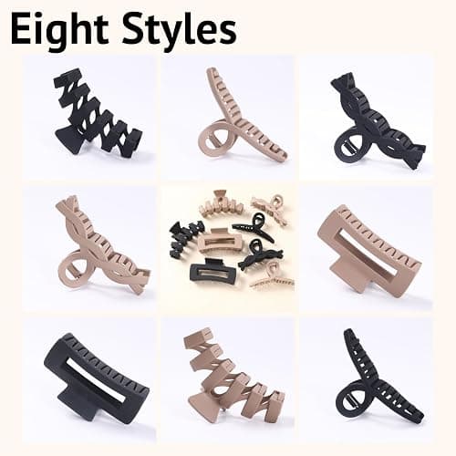 8 Pack Large Claw Clips for Women Thick Hair, Strong Hold Matte Non-Slip Hair Clips, Multi-Style Jaw Clips for Long, Curly & Straight Hair, Neutral & Black Hair Accessories thumbnail 5