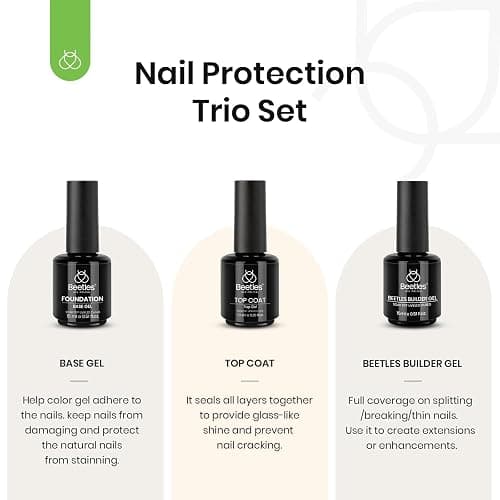 Beetles 3Pcs 15ml Builder Nail Gel with No Wipe Top Coat Gel Nail Polish and Base Coat Christmas Set for Nails Shine Finish and Long Lasting Nail Protection UV/LED Lamp Needed Gift for Women thumbnail 3