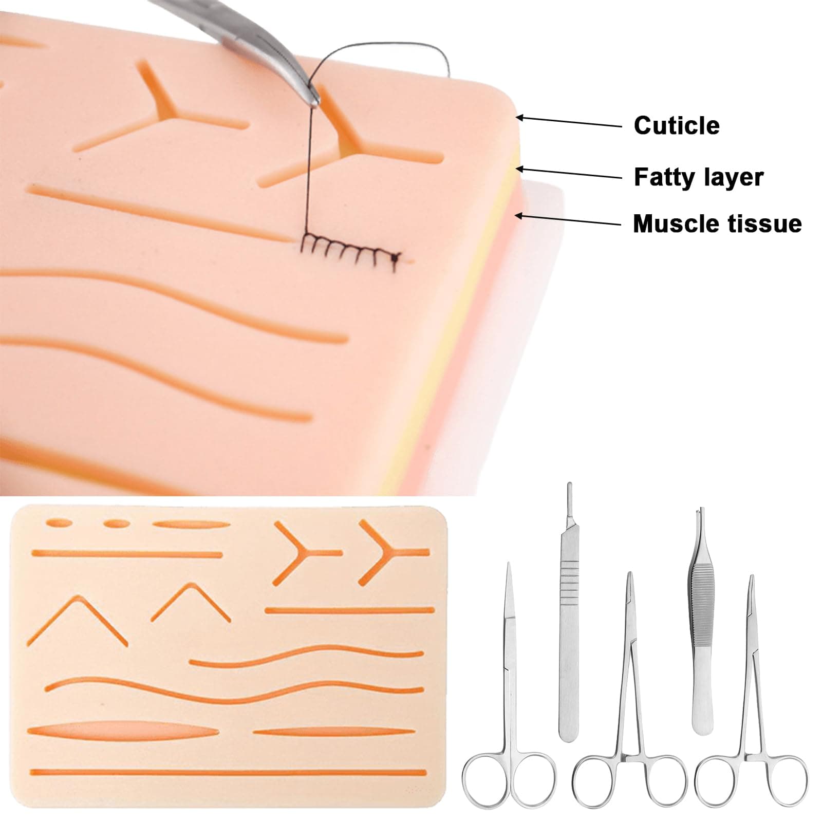 Surgical Sewing Set: Suture Practice Kit, Suture Material for Surgery, Exercise Kit for Wound Suturing, Silicone Sewing Pads with Tool Set, Exercise Kit for Wound Sutures, Exercise Set for thumbnail 3
