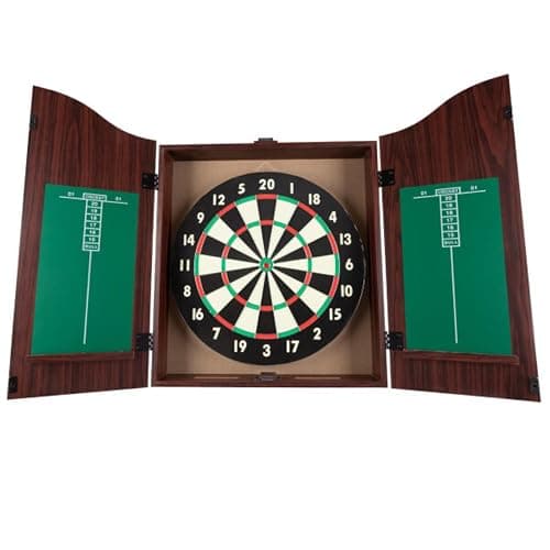Dart Board Cabinet Set with 18-inch Dartboard, 6 Steel-Tip Darts, and Chalkboard Scoring for Game Rooms, Man Caves, and Home Bars by Trademark Poker - Image 1