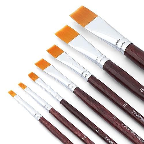 Transon Flat Paint Brush Set 7pcs for Acrylic Watercolor Gouache Oil and Body Painting thumbnail 6