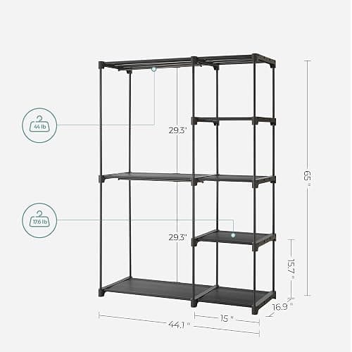 SONGMICS Portable Closet, Freestanding Closet Organizer, Clothes Rack with Shelves, Hanging Rods, Storage Organizer, for Cloakroom, Bedroom, 44.1 x 16.9 x 65 Inches, Black URYG24BK thumbnail 5