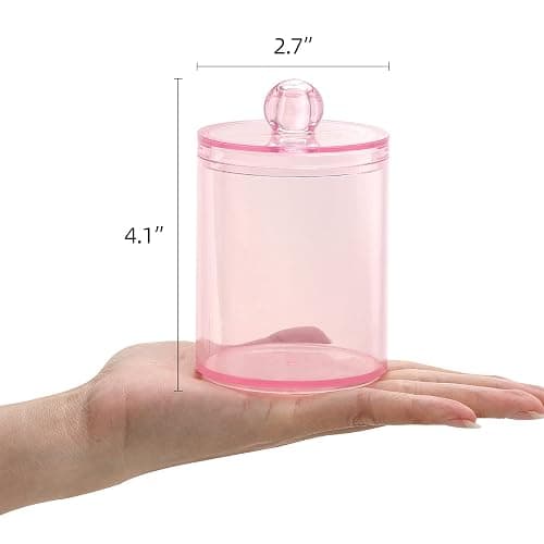 Tbestmax 4 pcs Qtips Holder Bathroom Container, 10 OZ Apothecary Jar, Pink Cotton Ball/Swabs Dispenser Organizer for Storage thumbnail 3