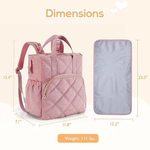 mommore Quilted Diaper Bag Backpack, Small Baby Bags, Lightweight Mini Diaper Backpack for Travel, with Insulated Pockets, Changing Pad (Pink) thumbnail 2