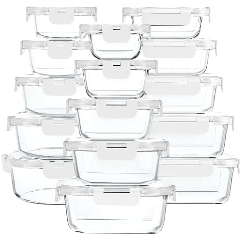 30 Pieces Glass Food Storage Containers  - Microwave, Oven, Freezer and Dishwasher Friendly (White) - Image 1