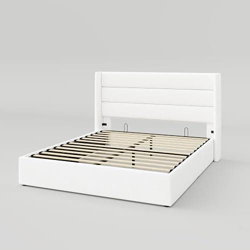 Allewie Full Size Velvet Lift Up Storage Bed, Modern Wingback Headboard, Hydraulic Support, No Box Spring Needed, White thumbnail 9