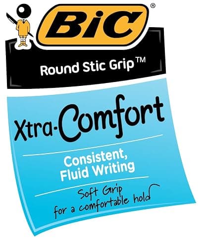 BIC Round Stic Grip Xtra Comfort Ballpoint Pen, Blue Ink, 12-Count | Long-lasting Performance, Smooth Writing, Soft-touch Barrel, Superb Comfort and Control thumbnail 3