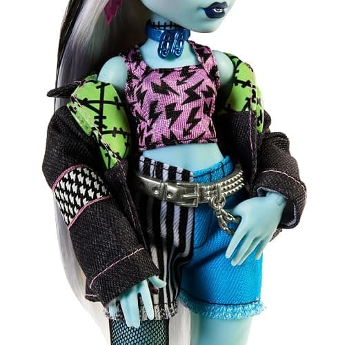 Monster High Frankie Stein Doll in Denim Jacket & Shorts, Includes Pet Dog Watzie & Accessories like a Backpack, Snack & Notebook thumbnail 7