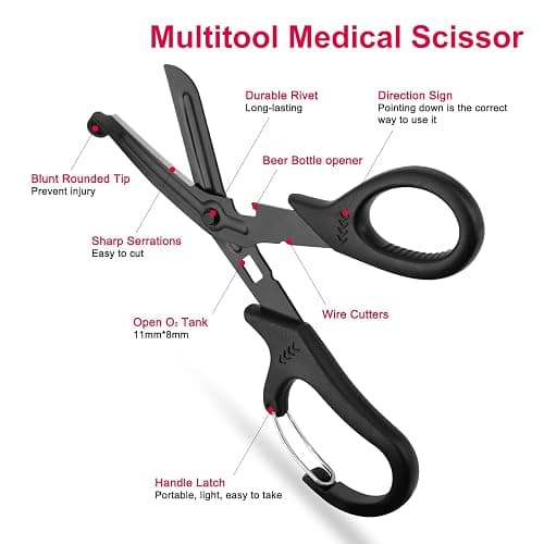 3 Pack Medical Scissors and Pen Light Set Trauma Shears Pen Lights for Nurses Bandage Scissors with Carabiner LED Penlight with Pupil Gauge Stainless Steel Nurse Shears for Doctor Paramedics EMS EMT thumbnail 2