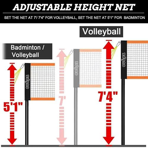 Zdgao 14 ft/20 ft 4-Way Volleyball and Badminton Combo Net with Soft Volleyball, Rubber Hammer and Carry Bag, Adjustable Height Four Square Volleyball Game Set for Backyard and Beach thumbnail 4