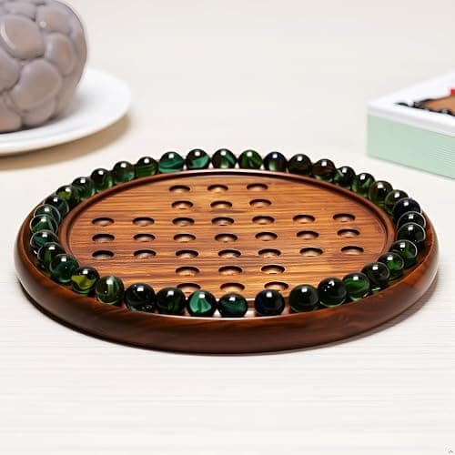 Wooden Solitaire Board Game – 10-Inch Marble Strategy Board with 33 Balls – Classic Solo Game for Adults & Family thumbnail 6