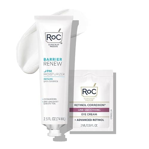 RoC Barrier Renew Night Moisturizer with Ceramides & Antioxidant Green Tea and Lipo Peptides to Renew Skin Barrier, Stocking Stuffers for Men & Women, (2.5 oz) with Retinol Eye Cream Packette - Image 1