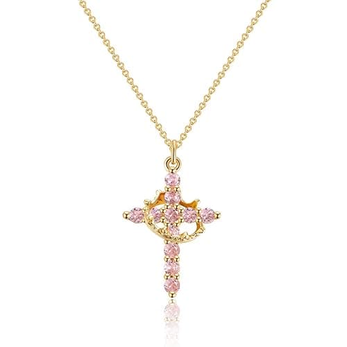 Robaice Perfect Gifts for Women – 14K Gold & Silver Plated Crown Cross Necklace, Enhanced Sparkle & Non-Tarnish Faith Jewelry with 12-Color Zircon Birthstones, Birthday & Christmas Gifts - Image 1