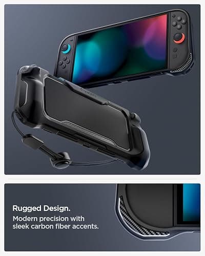 Spigen Rugged Armor Case Compatible with Nintendo Switch 2 2025 Cover with Hand Strap - Matte Black thumbnail 4