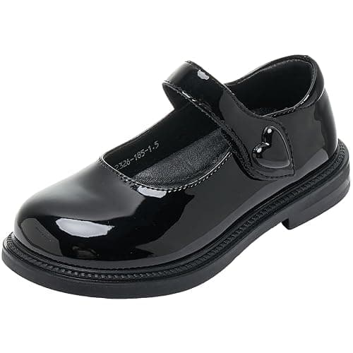 WUIWUIYU Girls School Uniform Dress Shoes Round-Toe Formal School Soft Mary Jane Shoes Heart Shape Diamond Strap Flats - Image 1