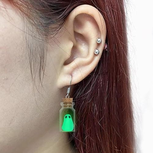 Ghost Earrings, Ghost In A Bottle Earring, The Adopt A Ghost Earring, Halloween Tiny Glow-In-The-Dark Spooky Charm Pendant Earrings Party Jewelry Gifts for Women thumbnail 7