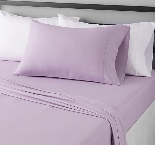 Amazon Basics Lightweight Super Soft Easy Care Wrinkle-Free Breathable Brushed Microfiber 3 Piece Bed Sheet Set with 14-Inch Deep Pockets, Twin, Frosted Lavender, Solid - Image 1