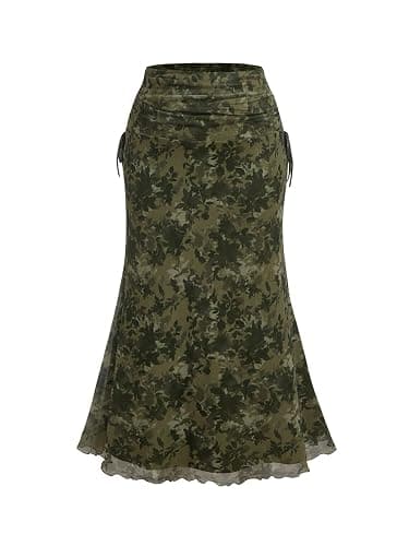 Verdusa Women's Plus Size Floral Maxi Skirt Fishtail Ruched Wrap Bodycon Skirts - Image 1